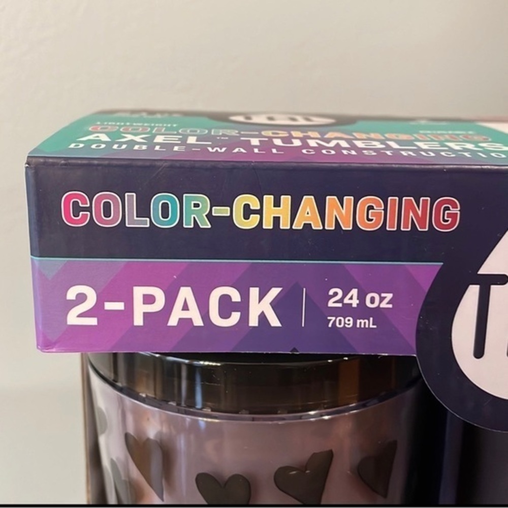 TAL 2-pack Color Changing Axel Tumblers 24 oz Valentines Tumblers Black Hearts - Picture 5 of 10